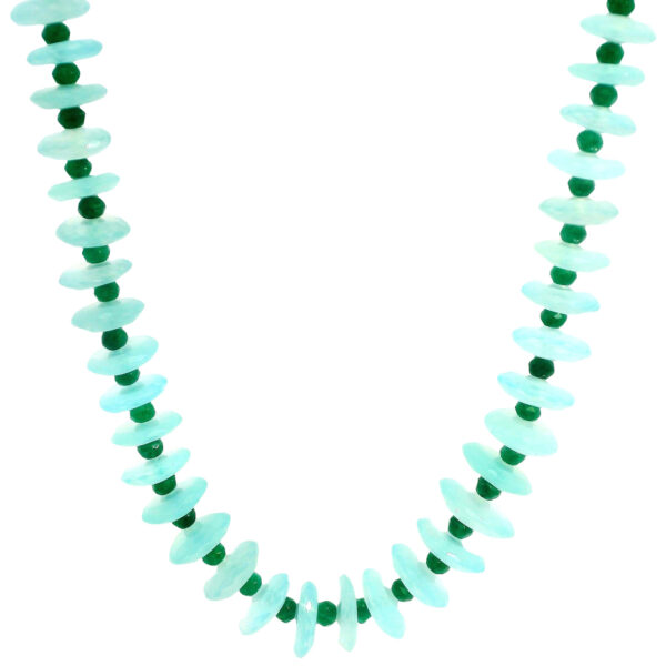 Gehna Jaipur German Cutting Aquamarine & Emerald Gemstone Bead Necklace  For Girls & Women NS-1812
