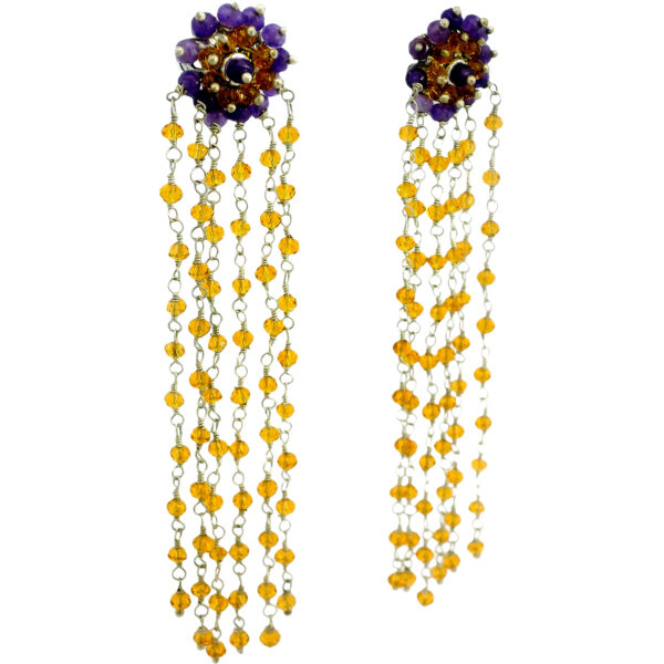 Gehna Jaipur Amethyst & Citrine Gemstone Earrings Made In .925 Sterling Silver For Girls & Women ES-1954