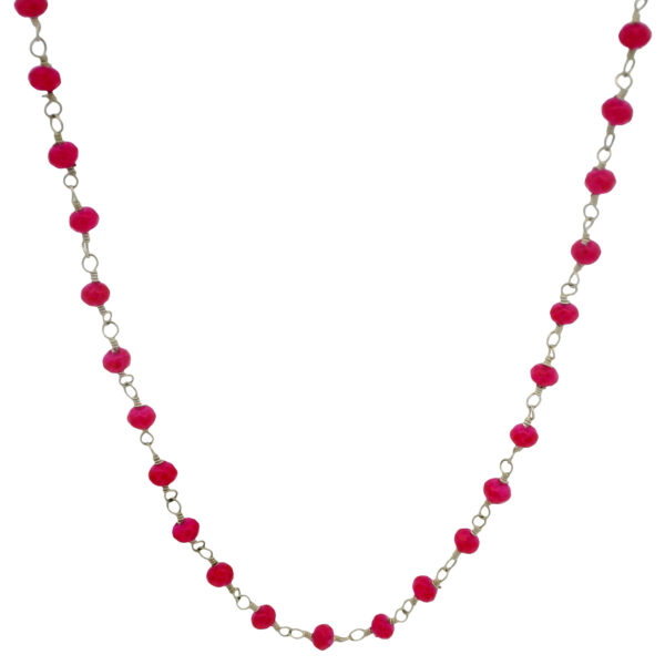 Gehna Jaipur Pink Chalcedony Color Cubic Zirconia Beads Necklace (Silver) For Girls & Women CC-1018