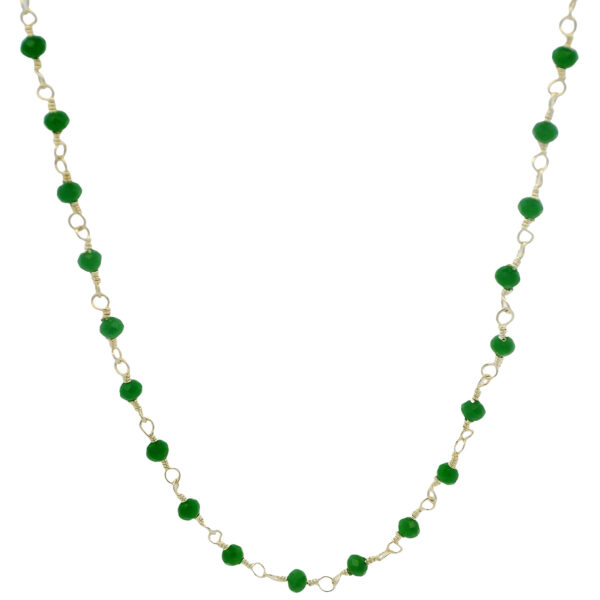 Gehna Jaipur Green Jade Color Cubic Zirconia Beads Necklace (Silver) For Girls & Women CC-1034
