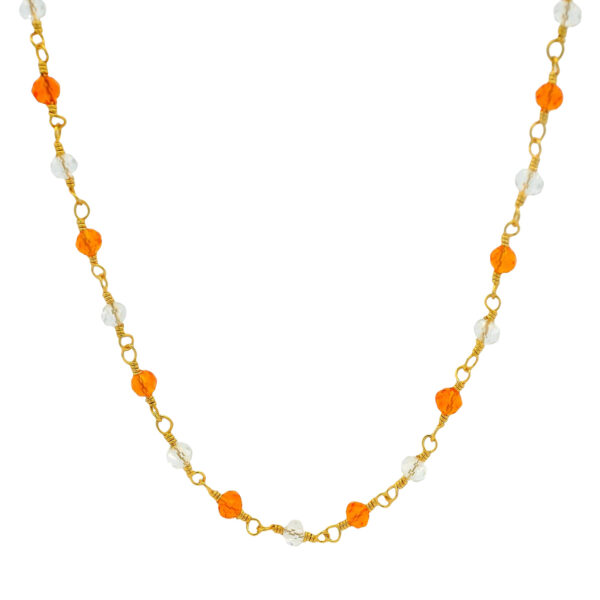 Gehna Jaipur Crystal & Mandarin Garnet Color Cubic Zirconia Beads Necklace (Gold Plated) For Girls & Women CC-1065