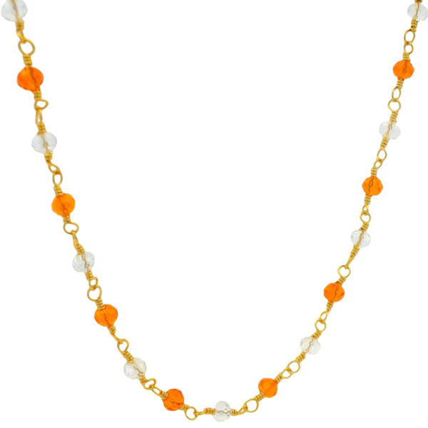 Gehna Jaipur Crystal & Mandarin Garnet Color Cubic Zirconia Beads Necklace (Gold Plated) For Girls & Women CC-1065