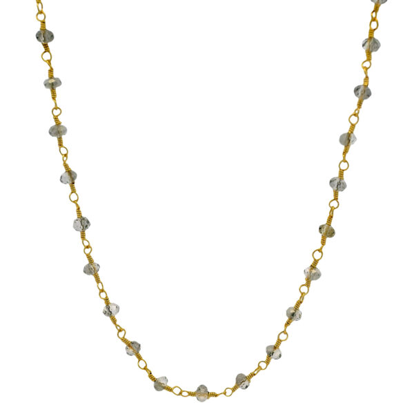 Gehna Jaipur Black Rutile Quartz Color Cubic Zirconia Beads Necklace (Gold Plated) For Girls & Women CC-1067