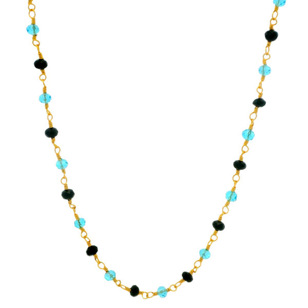 Gehna Jaipur Blue Topaz & Black Spinel Color Cubic Zirconia Beads Necklace (Gold Plated) For Girls & Women CC-1221