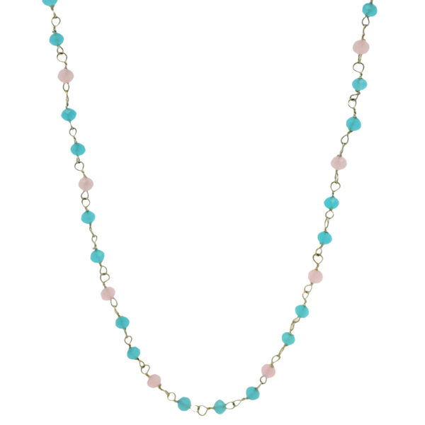 Gehna Jaipur Blue & Pink Chalcedony Color Cubic Zirconia Beads Necklace (Silver) For Girls & Women CC-1225