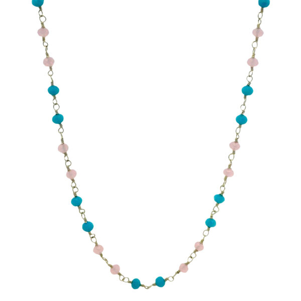 Gehna Jaipur Turquoise & Pink Chalcedony Color Cubic Zirconia Beads Necklace (Silver) For Girls & Women CC-1229