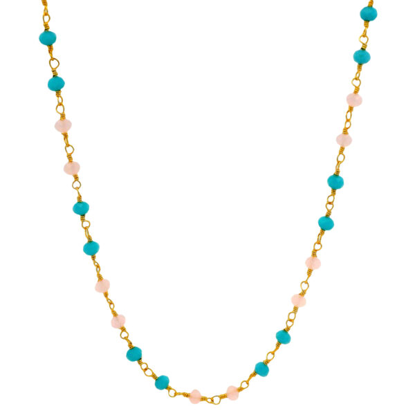 Gehna Jaipur Turquoise & Pink Chalcedony Color Cubic Zirconia Beads Necklace (Gold Plated) For Girls & Women CC-1230