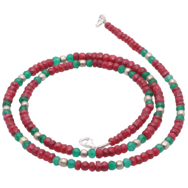 Gehna Jaipur Emerald & Ruby Gemstone Faceted Beads Necklace With Silver Balls & Clasp NP-1521