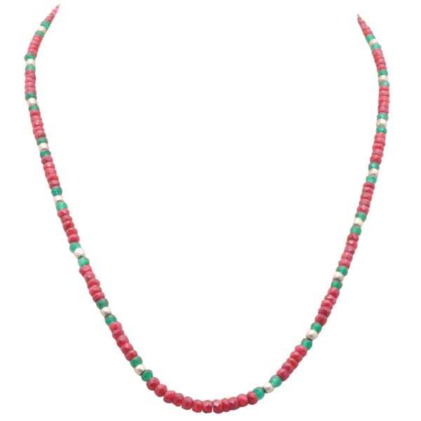 Gehna Jaipur Emerald & Ruby Gemstone Faceted Beads Necklace With Silver Balls & Clasp NP-1521