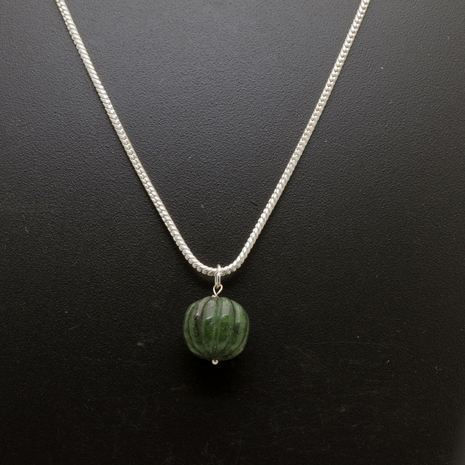 Gehna Jaipur Emerald Gemstone Pumpkin Bead Attached With Silver Chain  For Girls & Women BP-1017