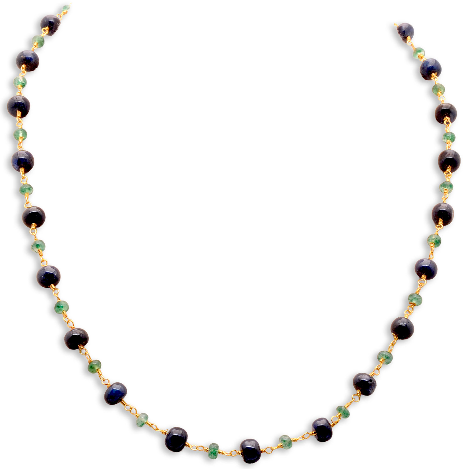 Gehna Jaipur Emerald & Blue Sapphire Gemstone Bead Chain Knotted In Gold Plated For Girls & Women CP-1094