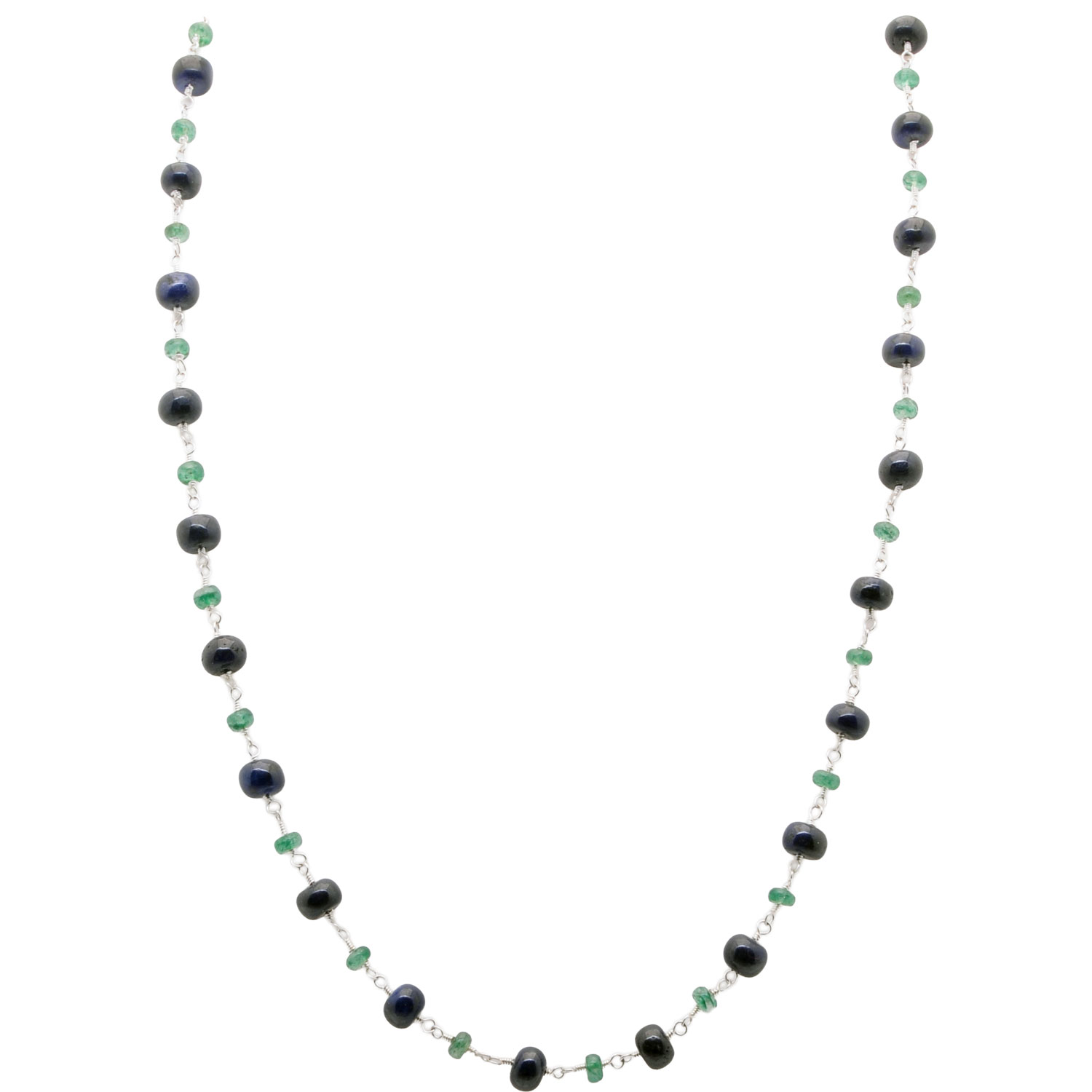 Gehna Jaipur Emerald & Blue Sapphire Gemstone Bead Chain Knotted In .925 Sterling Silver For Girls & Women CP-1095