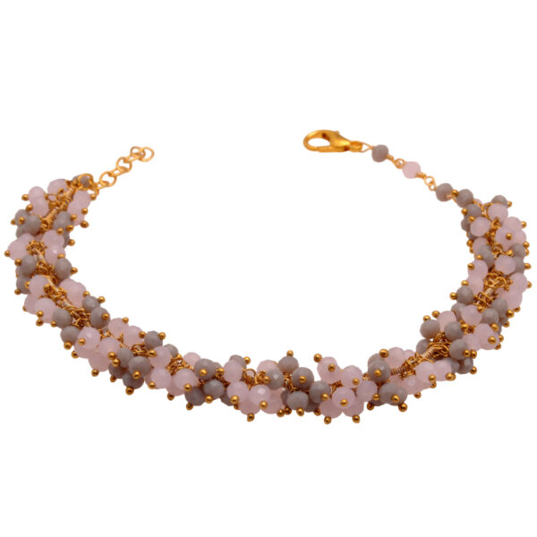 Gehna Jaipur Rose Quartz & Lilac Luster Color Faceted Zircon Beads Bracelet In Yellow Polish For Girls & Women CB-1119