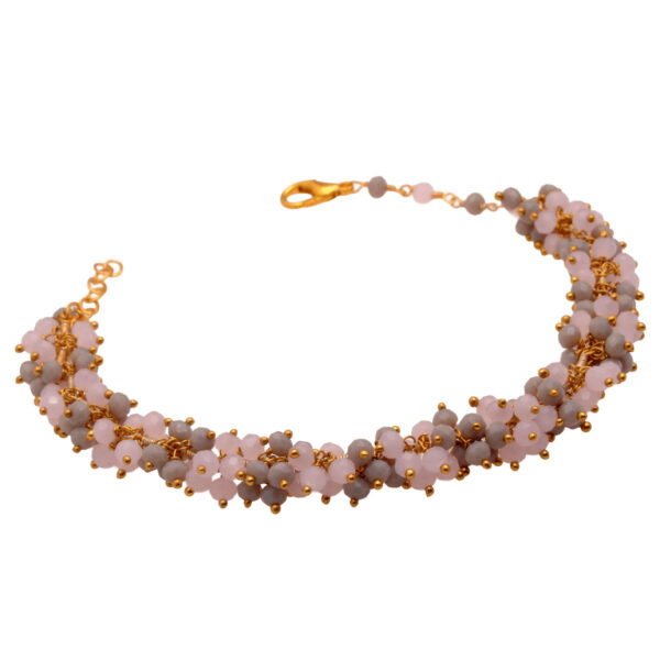 Gehna Jaipur Rose Quartz & Lilac Luster Color Faceted Zircon Beads Bracelet In Yellow Polish For Girls & Women CB-1119