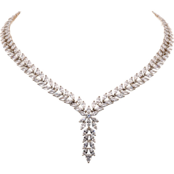 Cubic Zirconia Marquise Studded Party Wear Necklace & Earring Set