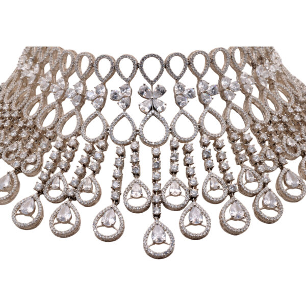 Cubic Zirconia Pear & Round Studded Wedding Wear Necklace & Earring Set