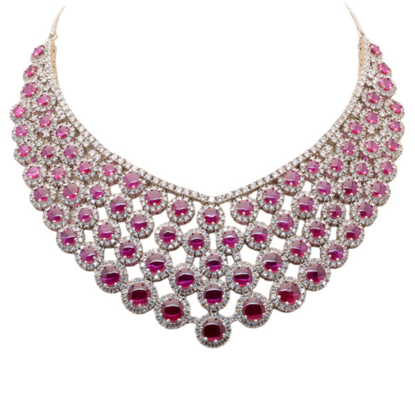 C. Zirconia & Ruby Color Stone Studded Beautiful Necklace & Earring Set