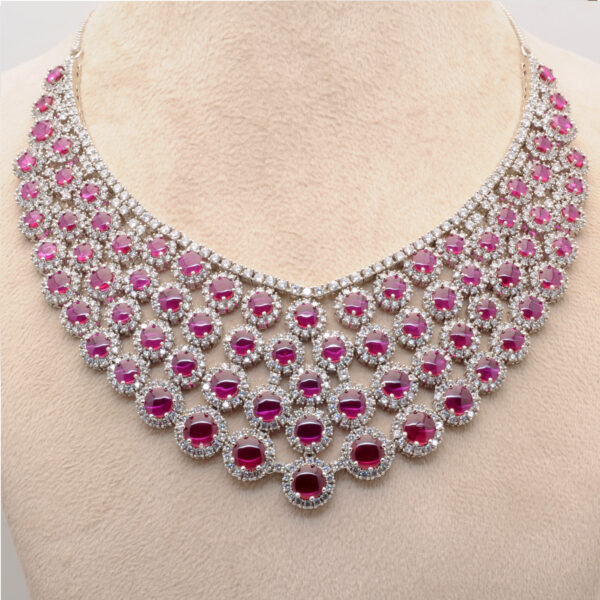 C. Zirconia & Ruby Color Stone Studded Beautiful Necklace & Earring Set