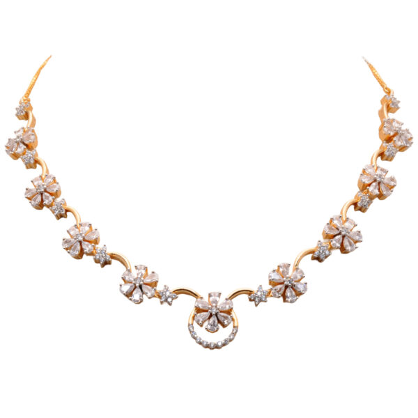 Cubic Zirconia Studded Floral Theme Party Wear Necklace & Earring