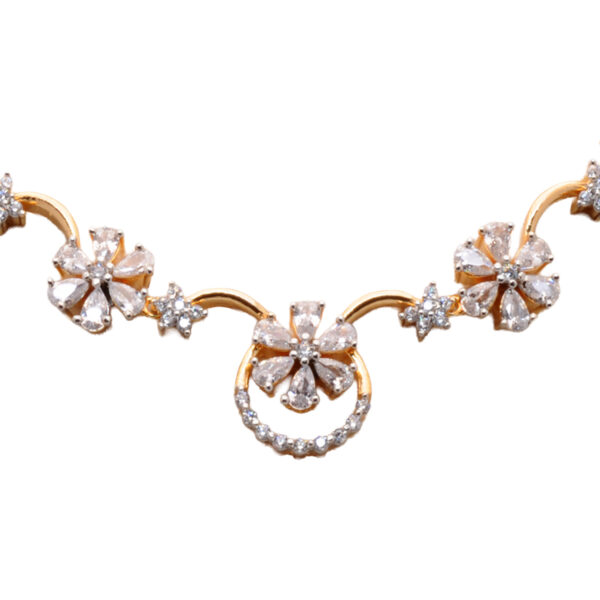 Cubic Zirconia Studded Floral Theme Party Wear Necklace & Earring