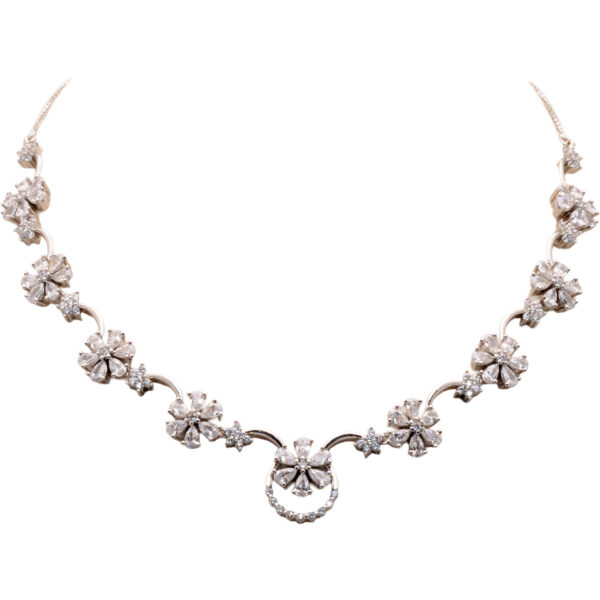 Cubic Zirconia Studded Floral Theme Party Wear Necklace & Earring