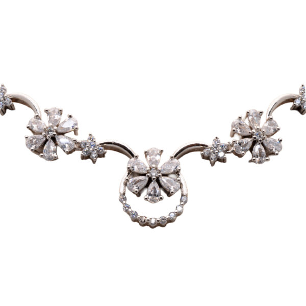 Cubic Zirconia Studded Floral Theme Party Wear Necklace & Earring