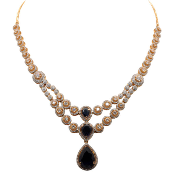 Blue Sapphire Pear Shape Color Stone & C.Z Studded Necklace & Earring Set