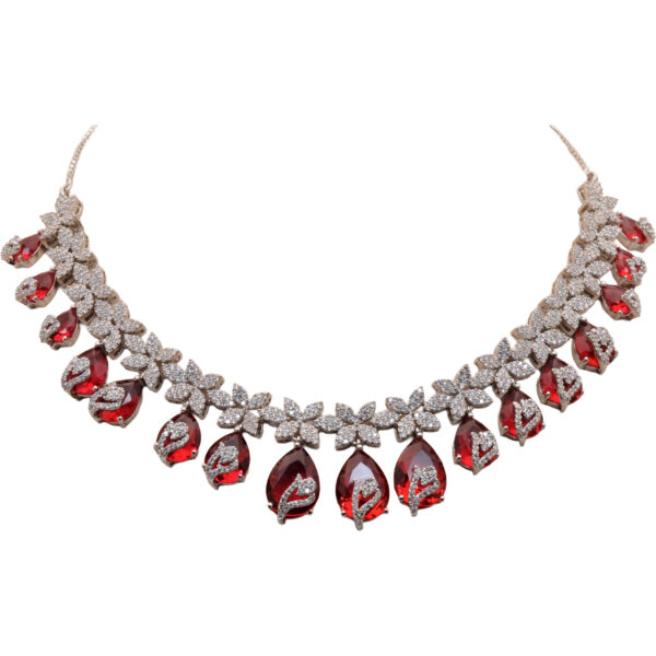 C.Z & Tourmaline Color Stone Pear Studded Necklace & Earring Set