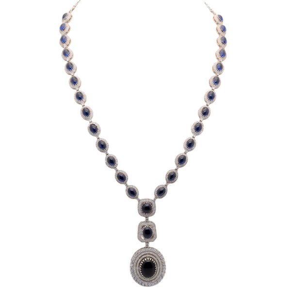 Cubic Zirconia & Tanzanite Color Stone Studded Necklace & Earring Set