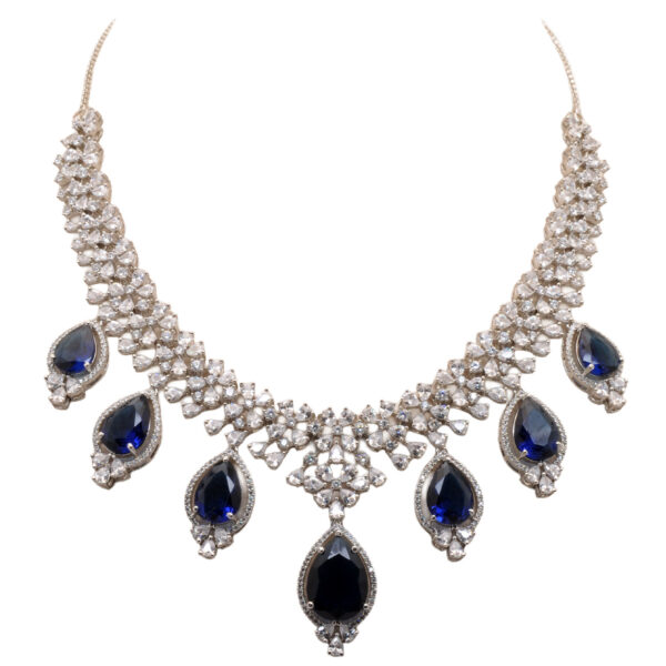 Cubic Zirconia & Kyanite Color Stone Studded Necklace & Earring Set