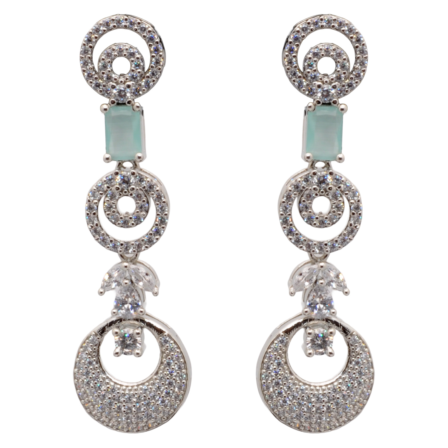 Cubic Zirconia & Acquamarine Color Stone Studded Necklace & Earring Set - Image 3