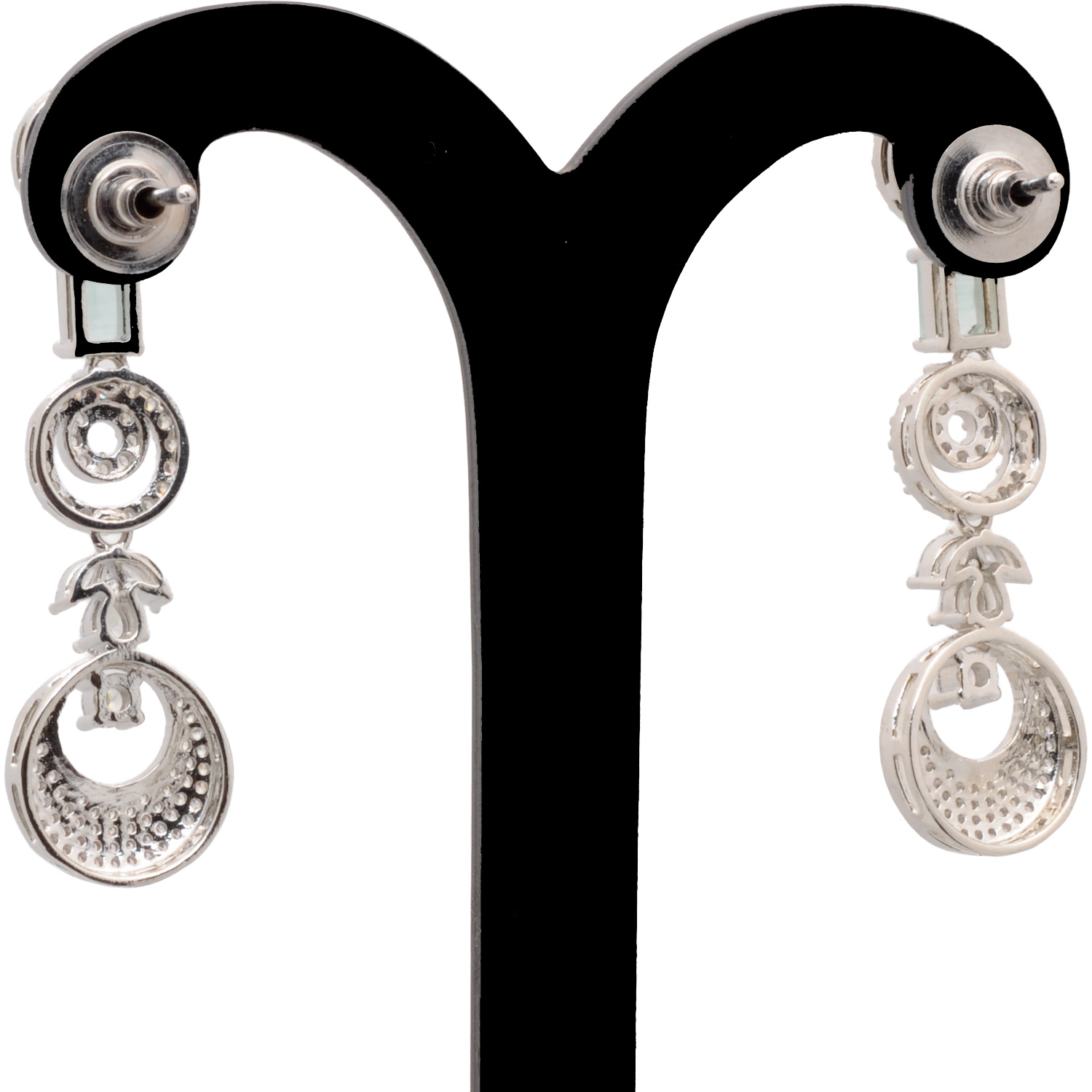 Cubic Zirconia & Acquamarine Color Stone Studded Necklace & Earring Set - Image 2