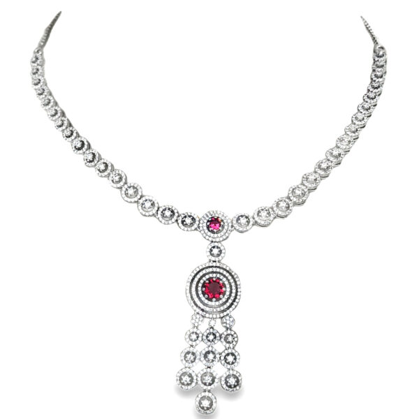 Cubic Zirconia & Ruby Studded Party Wear Necklace & Earring Set