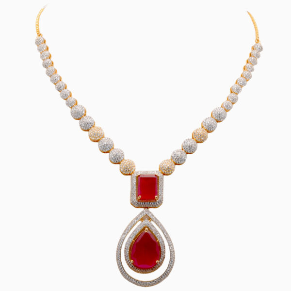 C.Z & Ruby Studded Party Wear Necklace & Earring Set