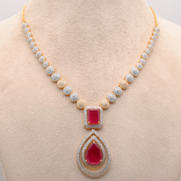 C.Z & Ruby Studded Party Wear Necklace & Earring Set