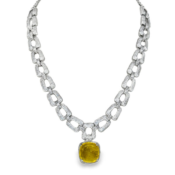20″ C.Z & Yellow Sapphire Octagon Shape Stone Studded Necklace & Earring
