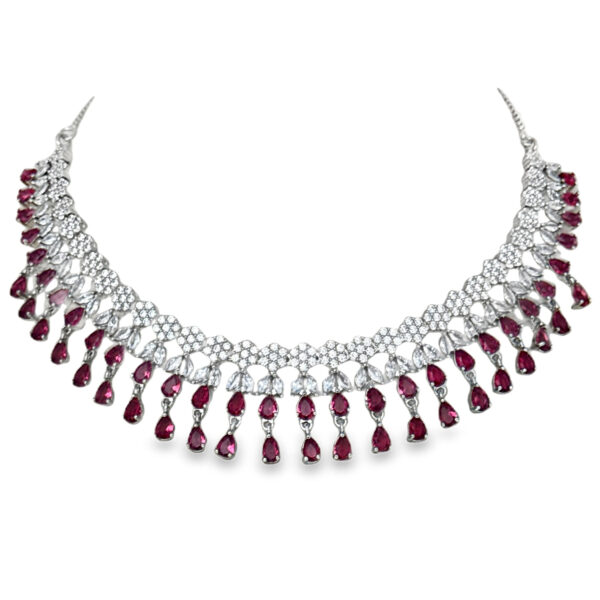 Cubic Zirconia & Tourmaline Studded Party Wear Necklace & Earring Set