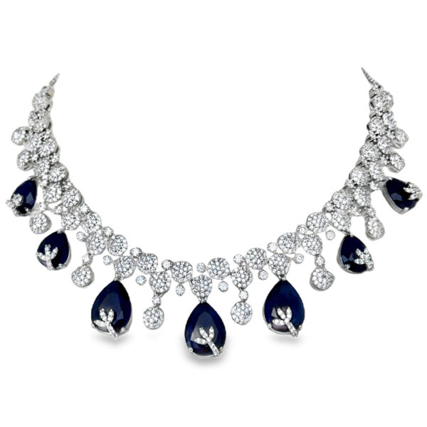 C.Z & Pear Blue Sapphire Color Stone Studded Necklace & Earring Set