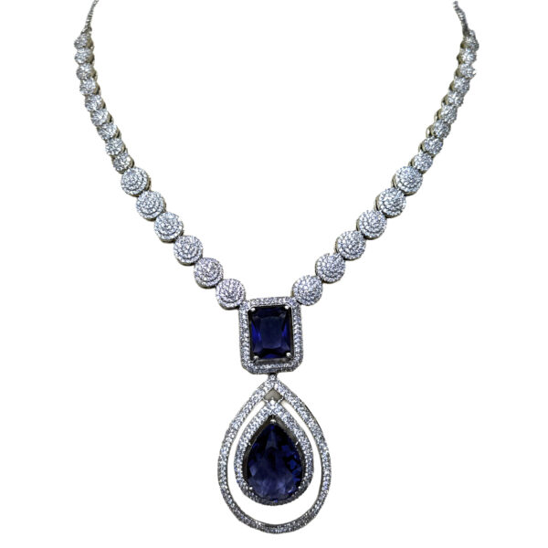 Cubic Zirconia & Amethyst Color Stone Studded Necklace & Earring Set