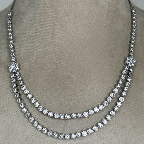 2 Line Cubic Zirconia Studded Party Wear Necklace & Earring Set