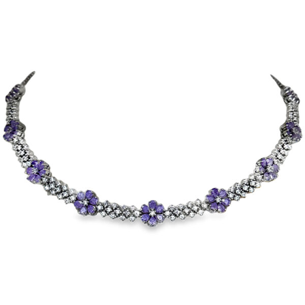 Cubic Zirconia & Floral Theme Amethyst Studded Necklace & Earring Set