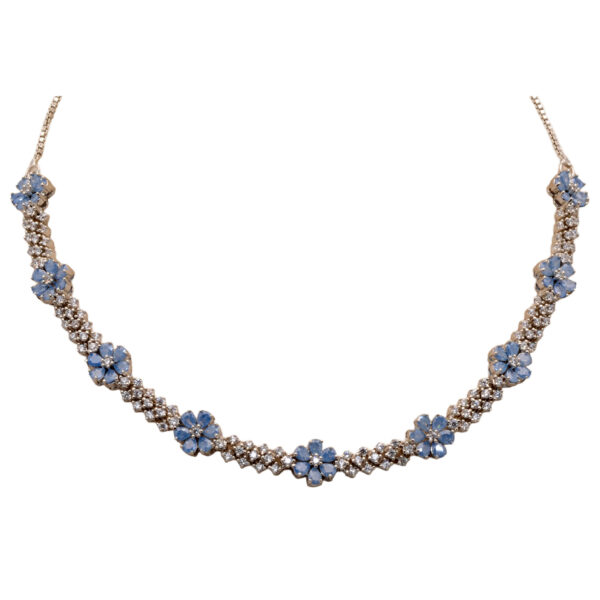 Cubic Zirconia & Floral Theme Blue Sapphire Studded Necklace Set