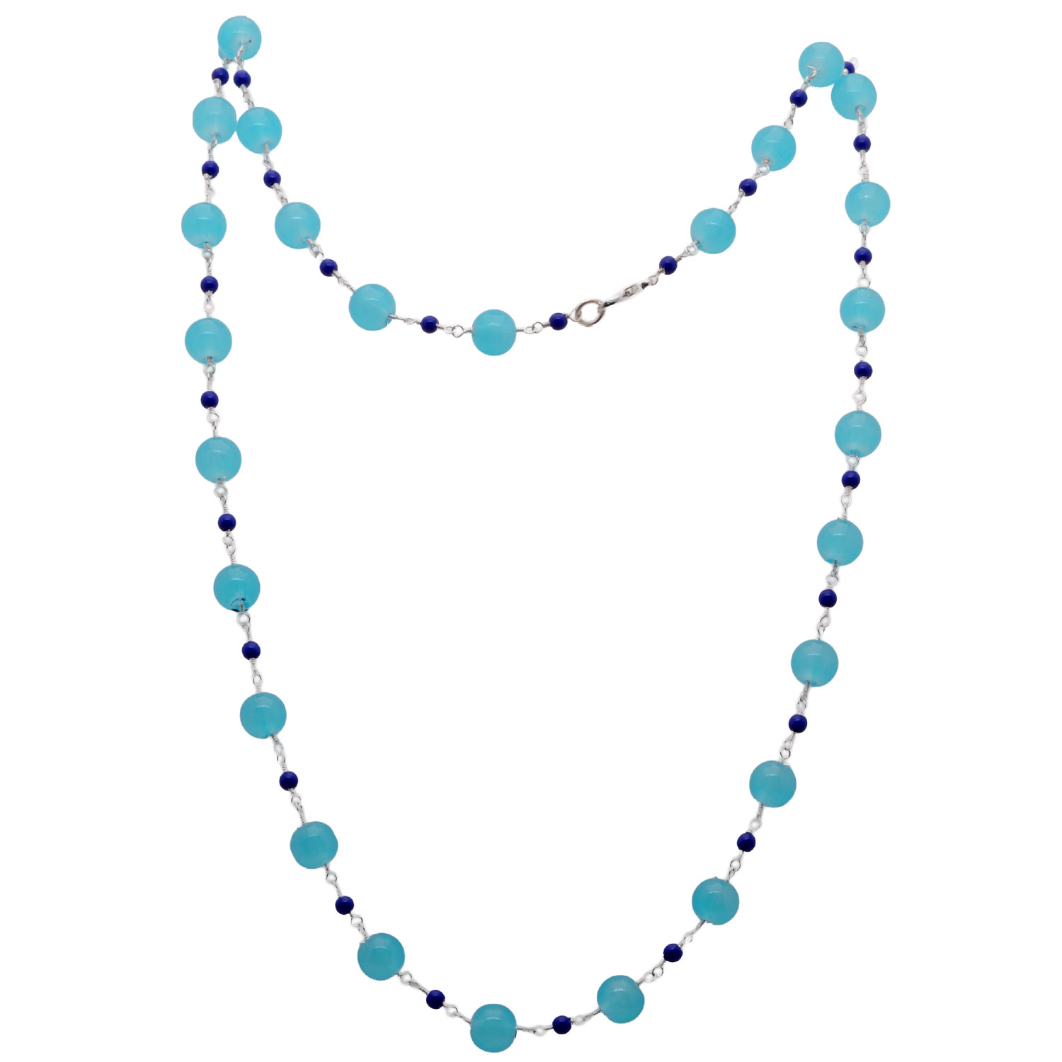 Gehna Jaipur Lapis Lazuli & Blue Chalcedony Color Cubic Zirconia Beads Necklace (Silver) For Girls & Women CC-1234