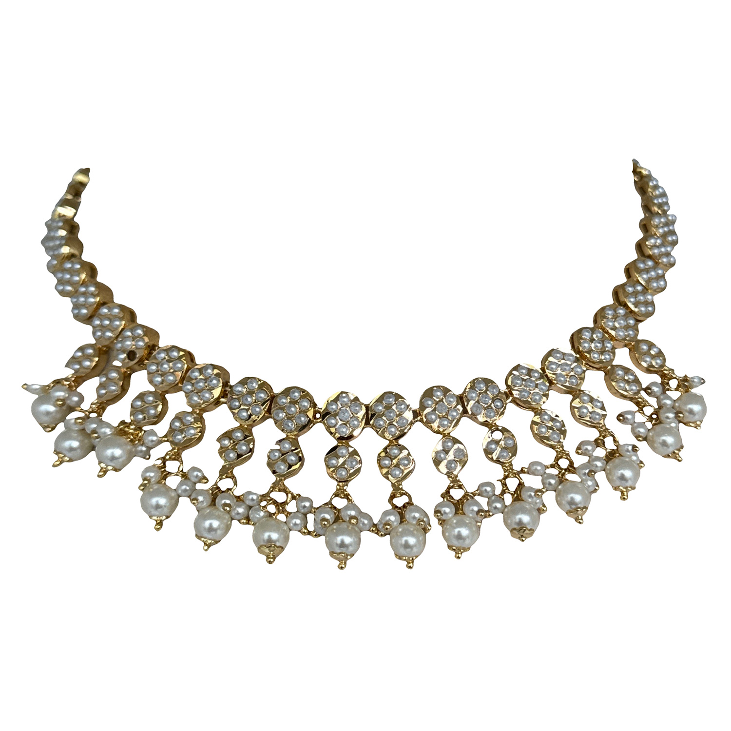 Fine Quality Pearl Studded Beautiful Wedding Wear Necklace & Earring Set - Image 2
