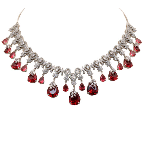 Cubic Zirconia & Pear Ruby Studded Party Wear Necklace Set