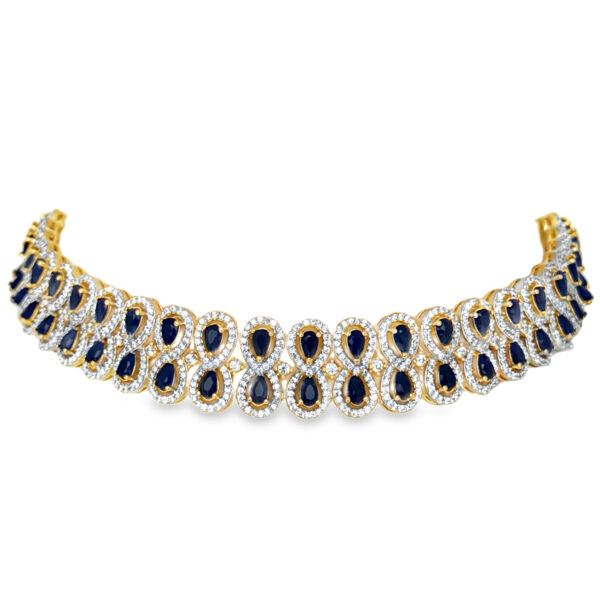 Cubic Zirconia & Blue Sapphire Stone Studded Choker Style Necklace Set