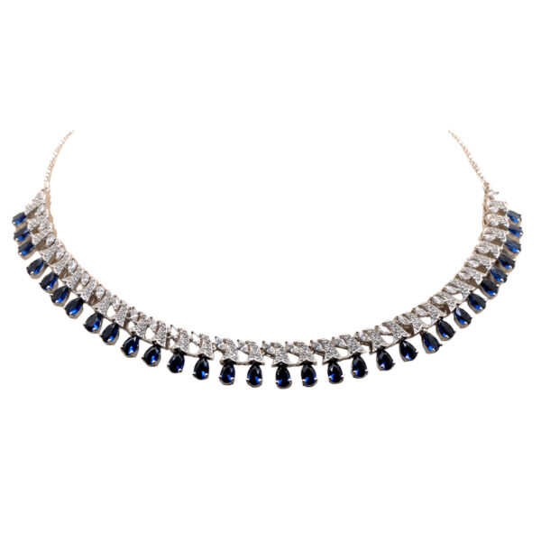 Cubic Zirconia & Tanzanite Color Stone Studded Necklace & Earring Set