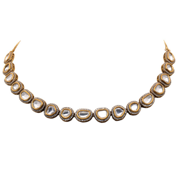 Mossanite Polki Studded Antique Finish Necklace & Earring Set