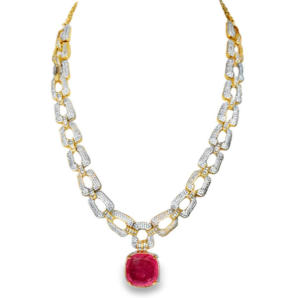 20″ C.Z & Pink Morganite Octagon Shape Stone Studded Necklace & Earring