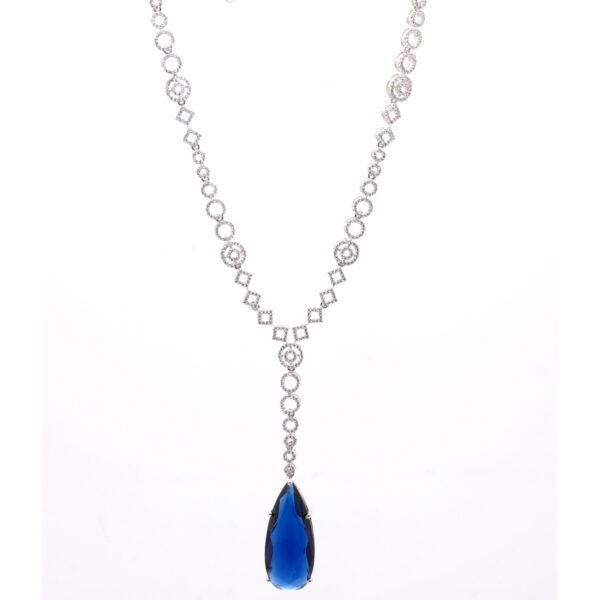 Cubic Zirconia & Drop Shape Blue Sapphire Studded Necklace & Earring Set
